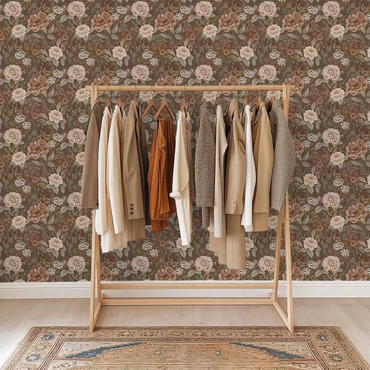 Tapetes Siltas rozes un ogas uz brūna fona a00868