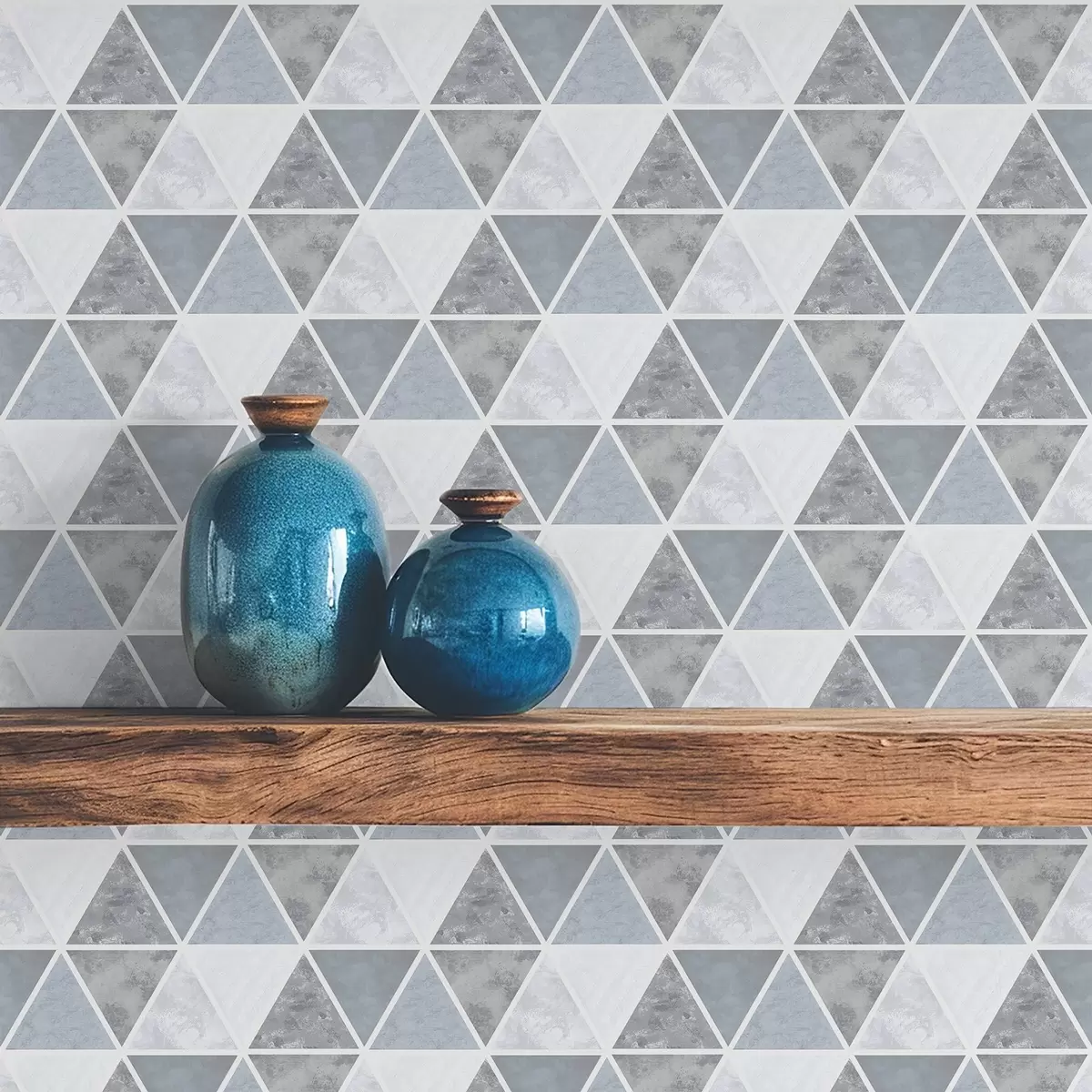 Tapetes Trijstūra ģeometrija vēsās zilo-pelēkās toņos a00917v1