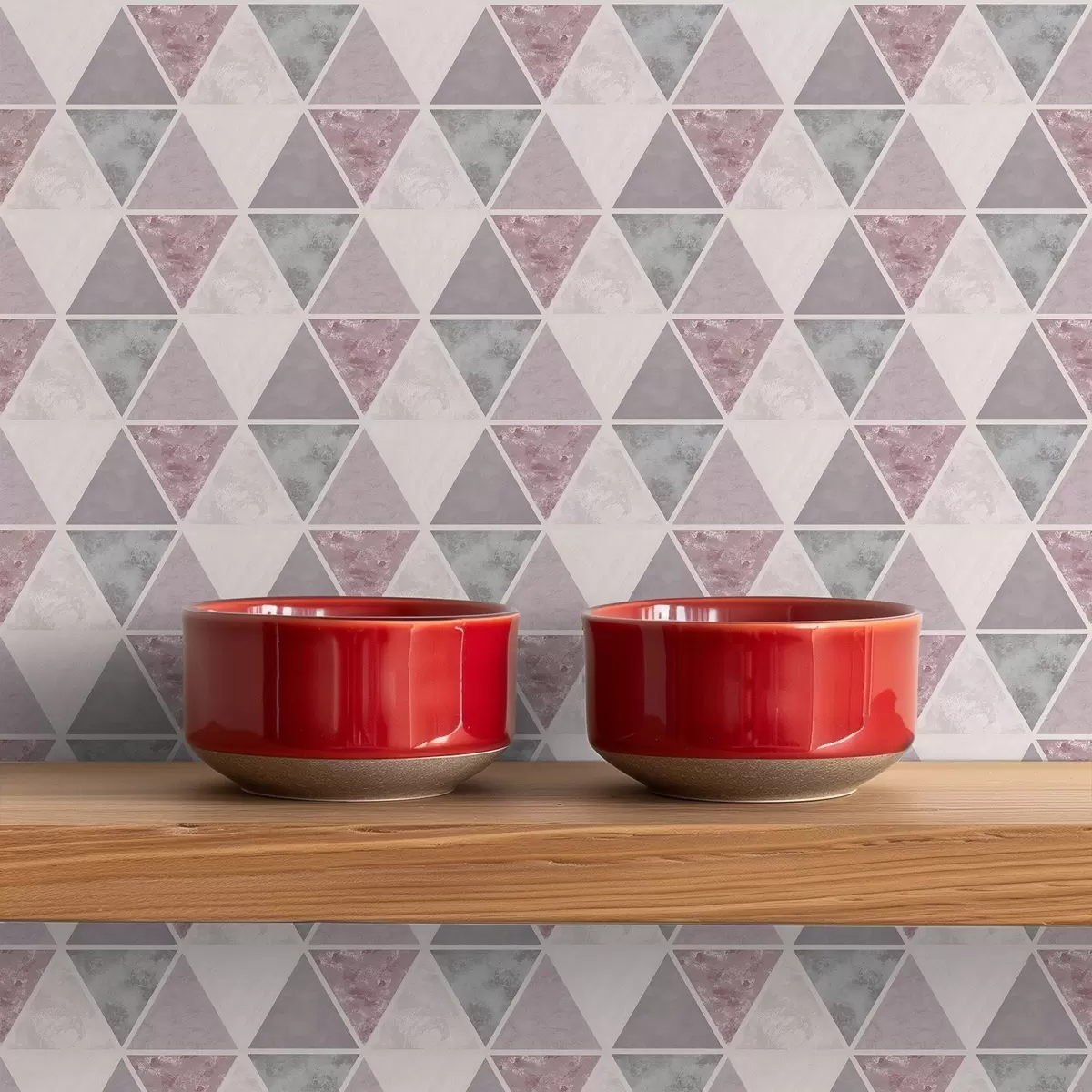 Tapetes Mīksti trīsstūri pelēkā un rozā krāsā un pūderkrāsas toņos a00918