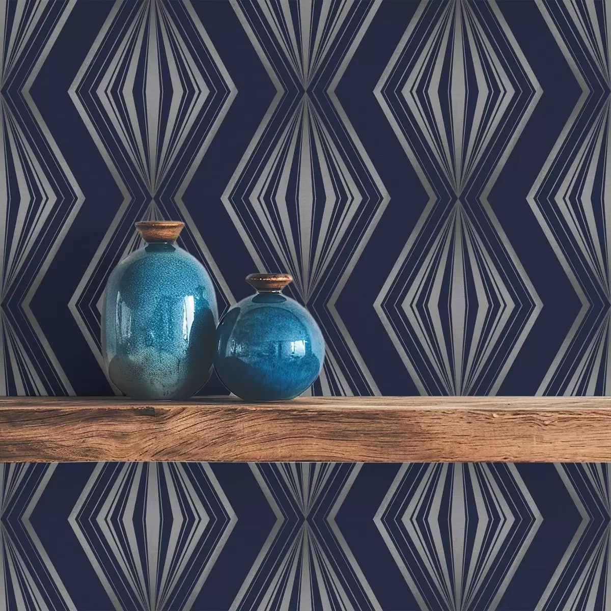 Tapetes Ģeometriski starveida dimanti uz tumši zila fona a00925