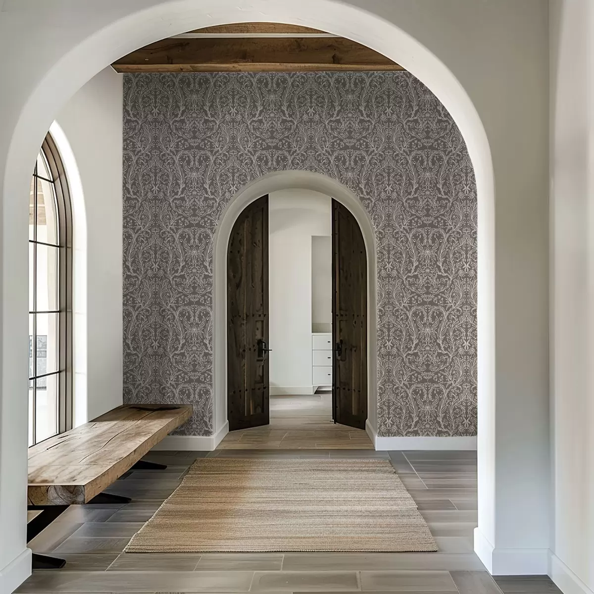 Tapetes Monochroms botānisks raksts uz siltā brūnā fona a00929v2