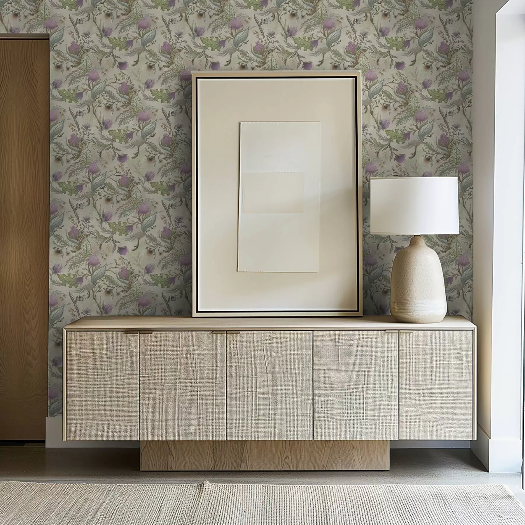 Fototapetes Sārti ziedpumpuri un maigi zaļumi uz krēmkrāsas fona a00930v2