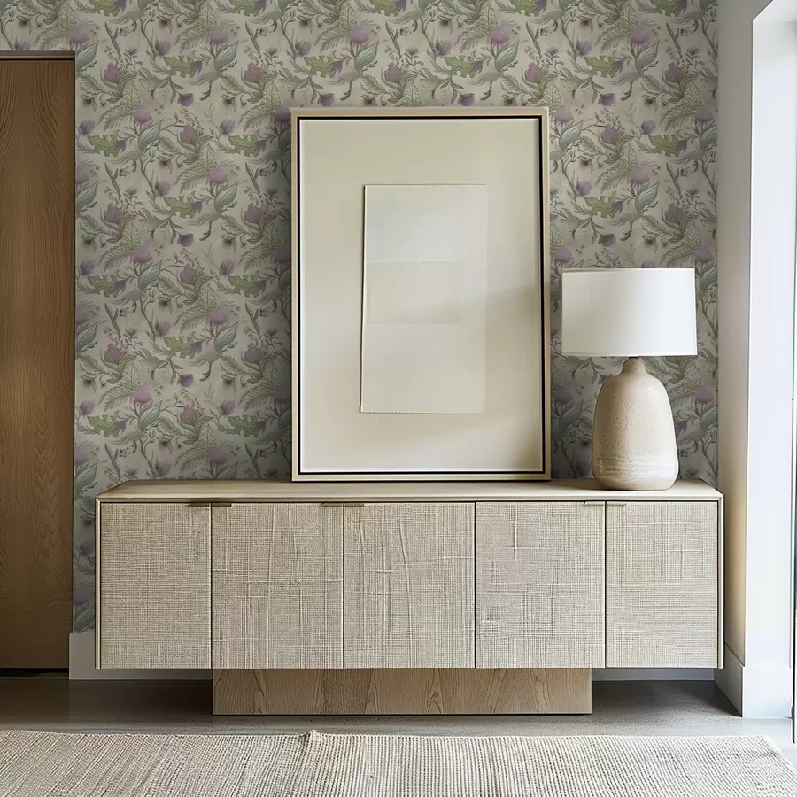 Fototapetes Sārti ziedpumpuri un maigi zaļumi uz krēmkrāsas fona a00930v2