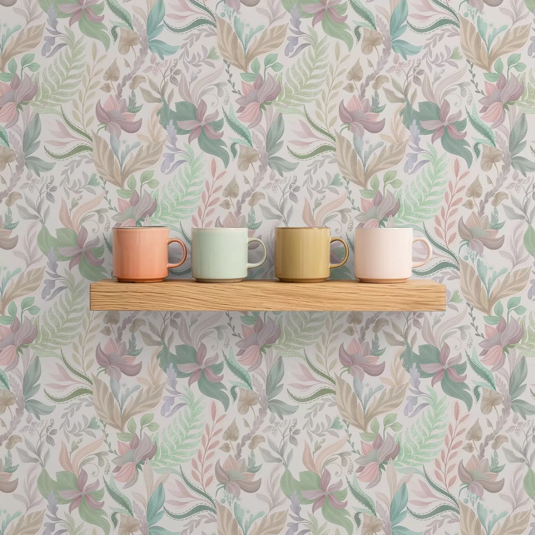 Fototapetes Delikāti pasteļtoņu ziedi un lapas uz gaiša fona a00931