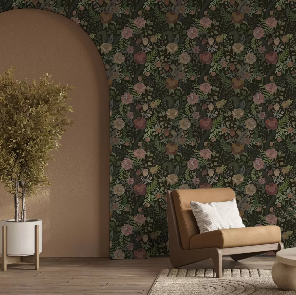 Tapetes Bagātīgas puķes un zaļumi uz tumša fona a00932