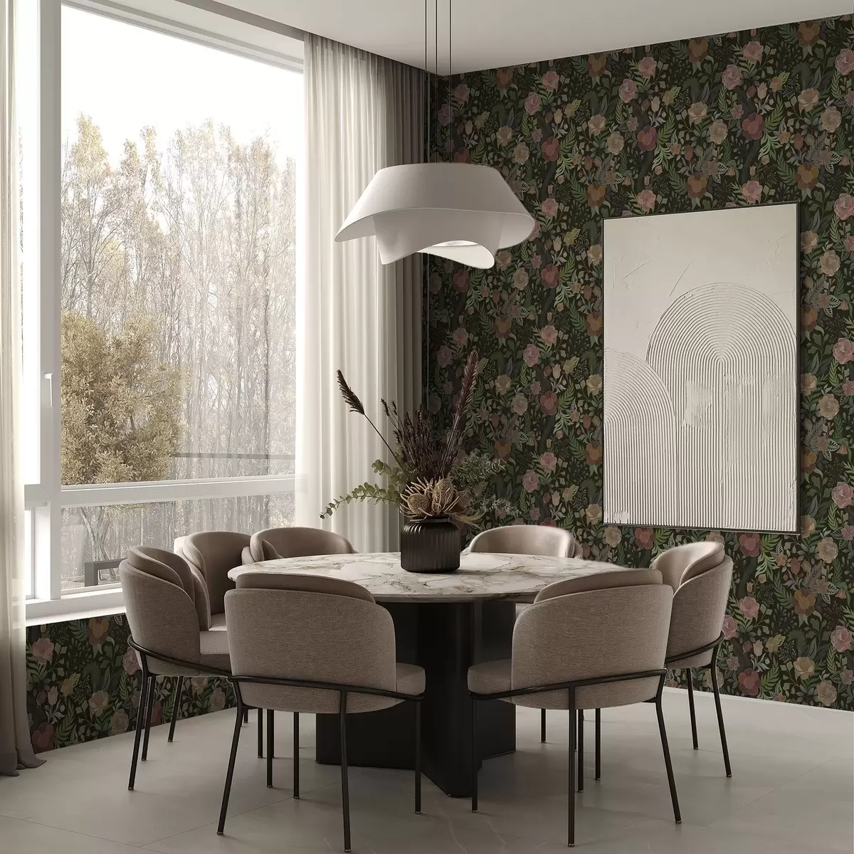 Tapetes Bagātīgas puķes un zaļumi uz tumša fona a00932