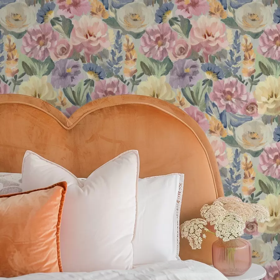 Fototapetes Pastelkrāsas izplūdušas otas ziedi, maiga krāsu palete a00954