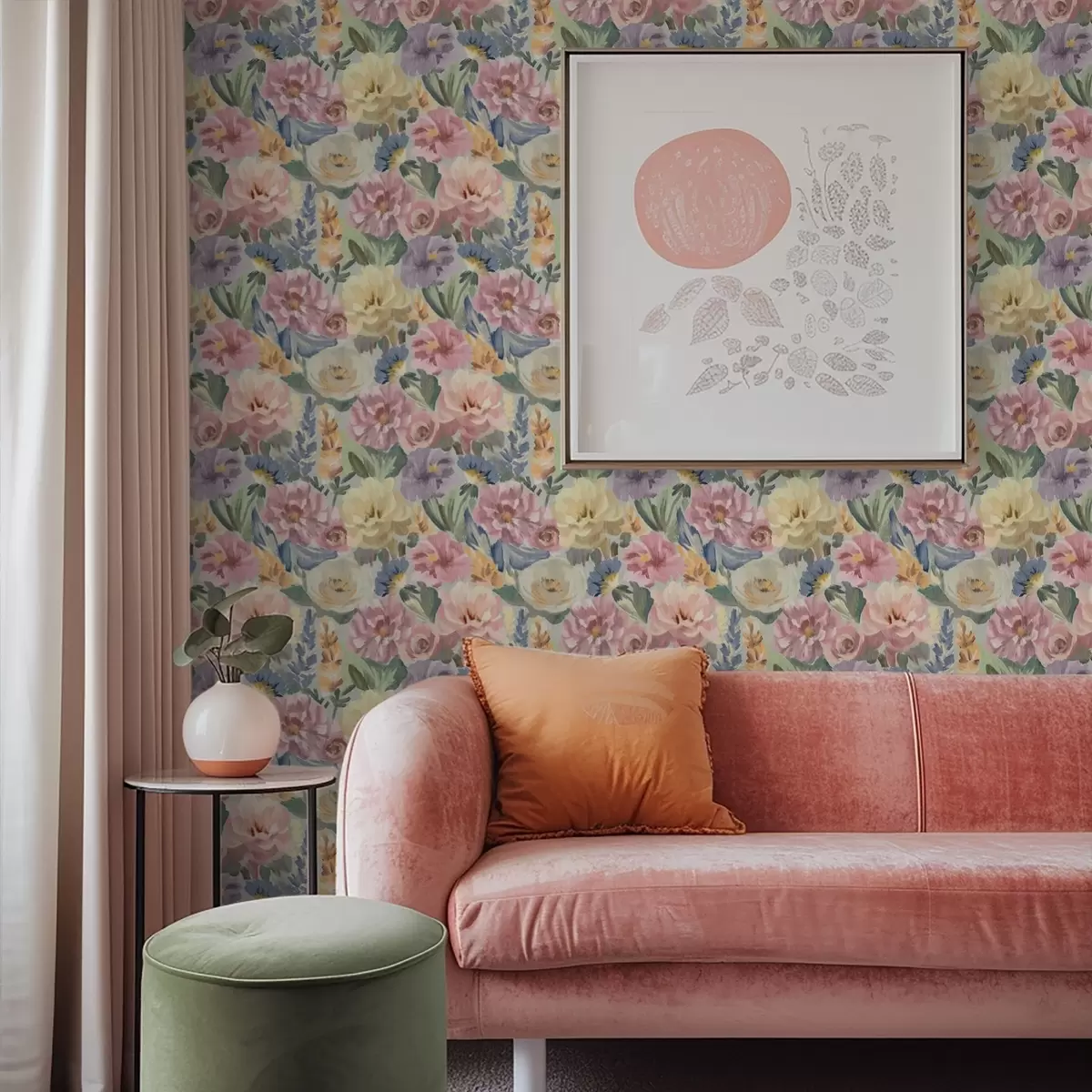 Tapetes Pastelkrāsas izplūdušas otas ziedi, maiga krāsu palete a00954