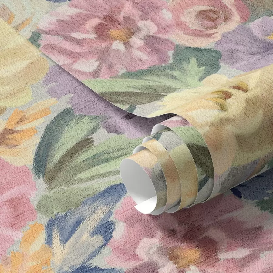 Fototapetes Pastelkrāsas izplūdušas otas ziedi, maiga krāsu palete a00954