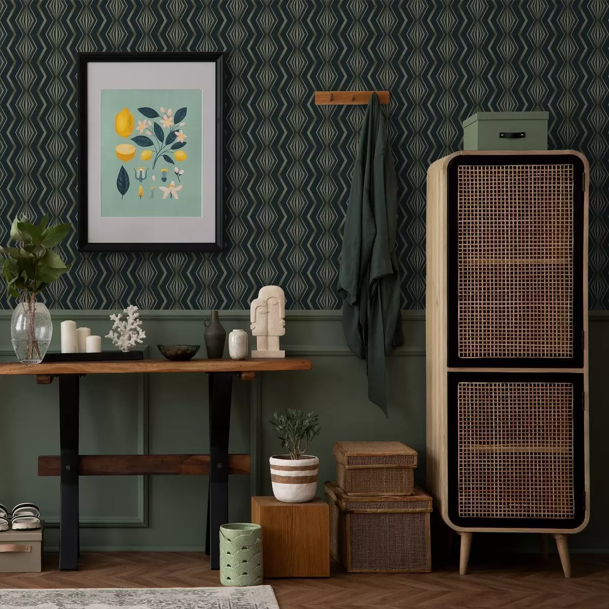 Tapetes Tumši zaļgani zils dimantu ģeometriskais raksts a00973v1