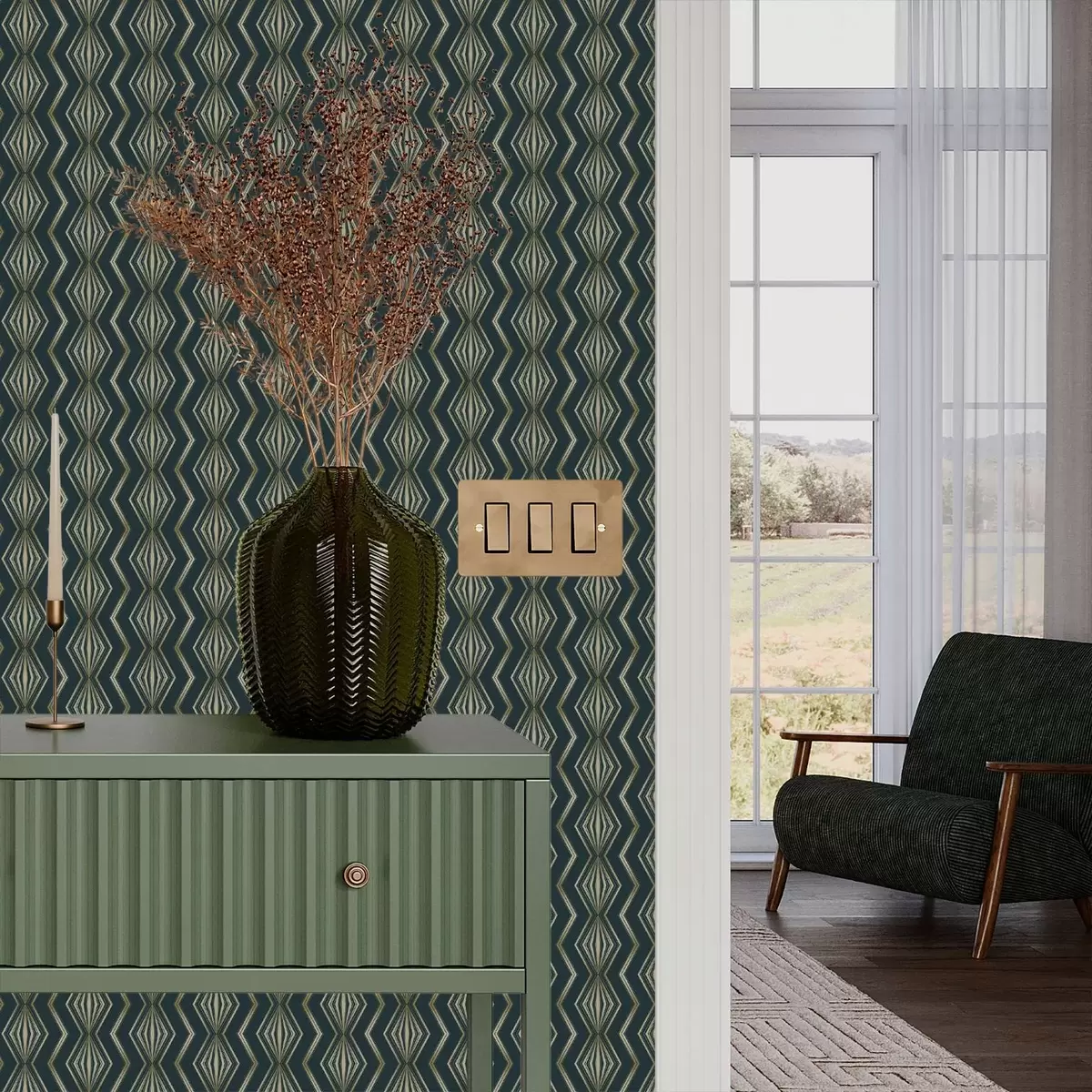 Tapetes Tumši zaļgani zils dimantu ģeometriskais raksts a00973v1