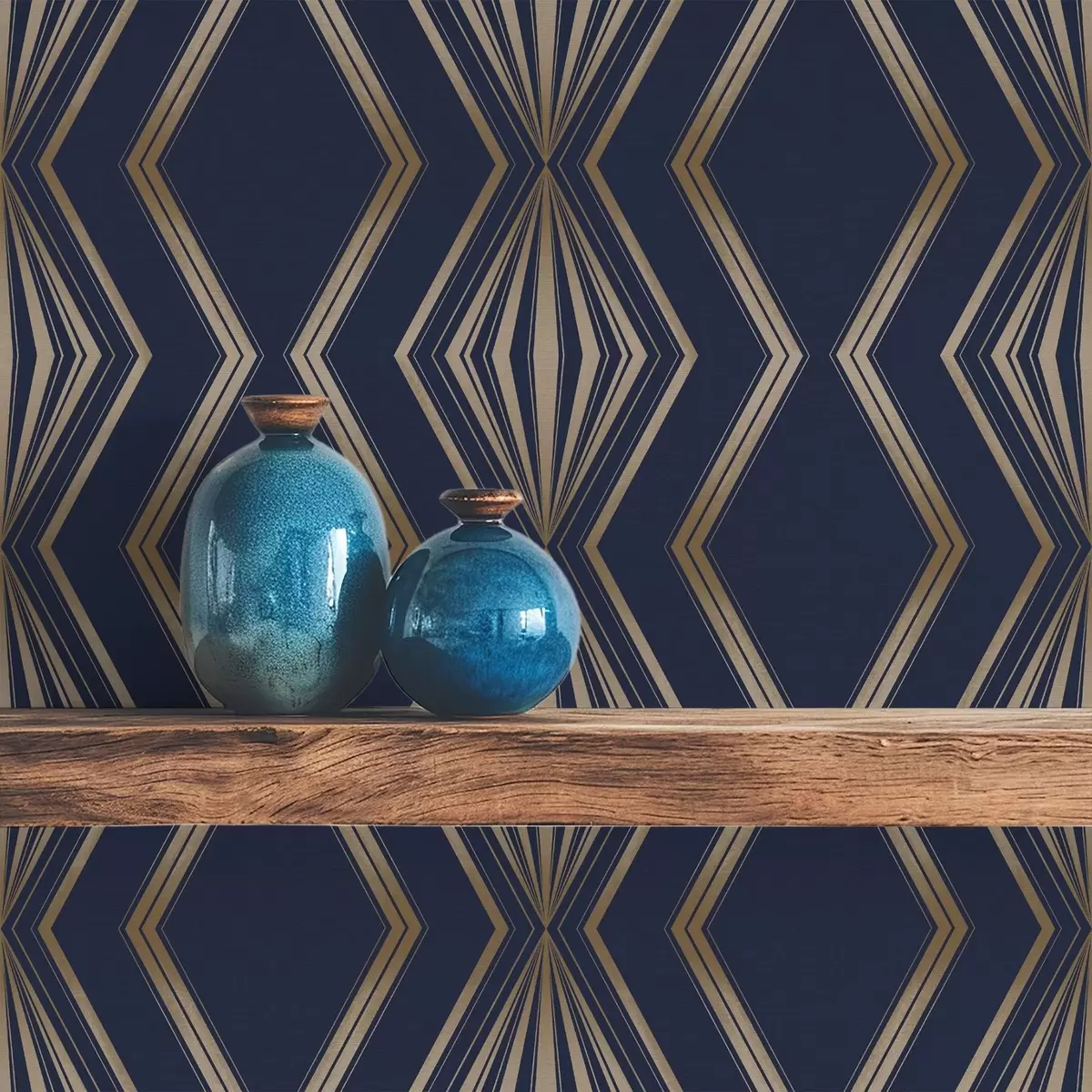Tapetes Tumši zils fons ar ģeometriskiem rombiem un zigzagu motīviem a00974v2