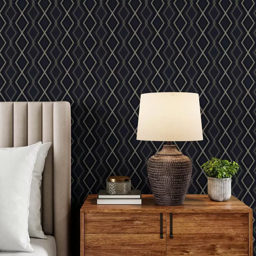 Fototapetes Tumši zils dimantu režģis ar plānām gaišām līnijām a00975