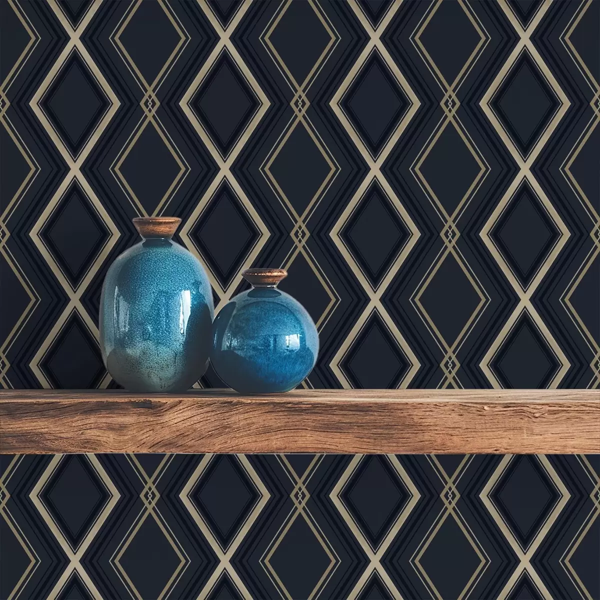 Tapetes Tumši zils dimantu režģis ar plānām gaišām līnijām a00975