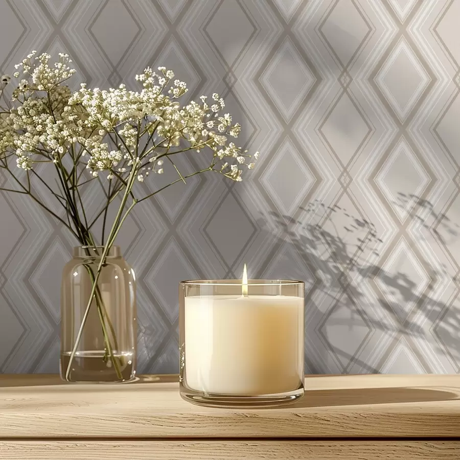 Fototapetes Gaiši smilškrāsas fons ar daudzslāņu dimantu režģi a00975v2