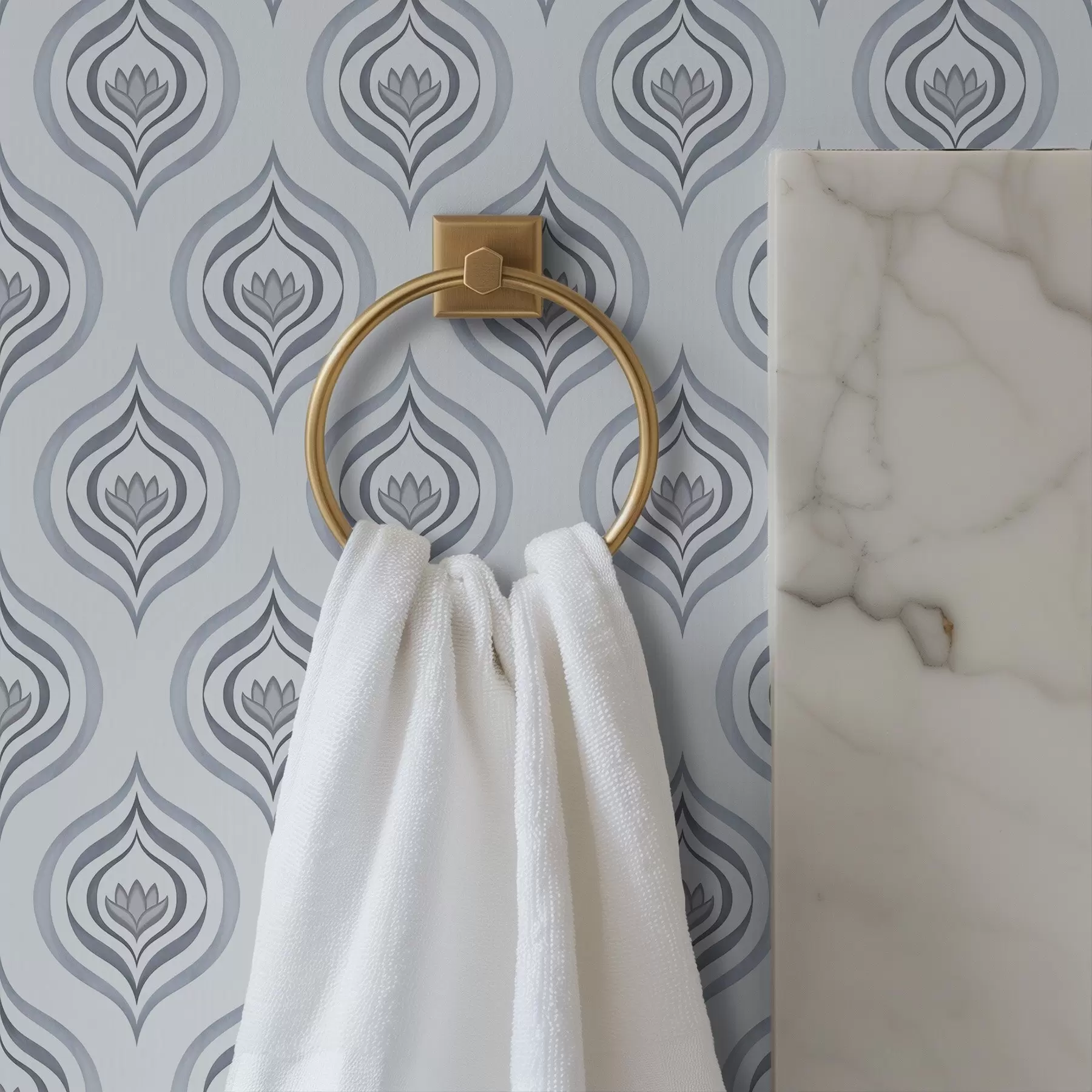 Fototapetes Foršs pilienu motīvs ar ziedu pelēkā un zilā toņos a00977v3