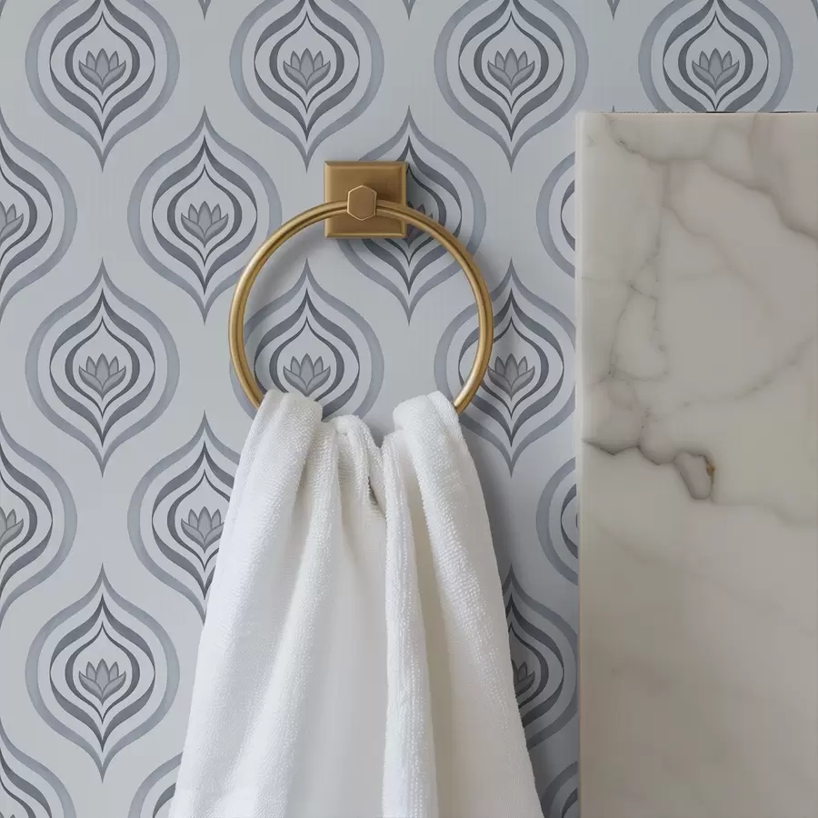 Fototapetes Foršs pilienu motīvs ar ziedu pelēkā un zilā toņos a00977v3