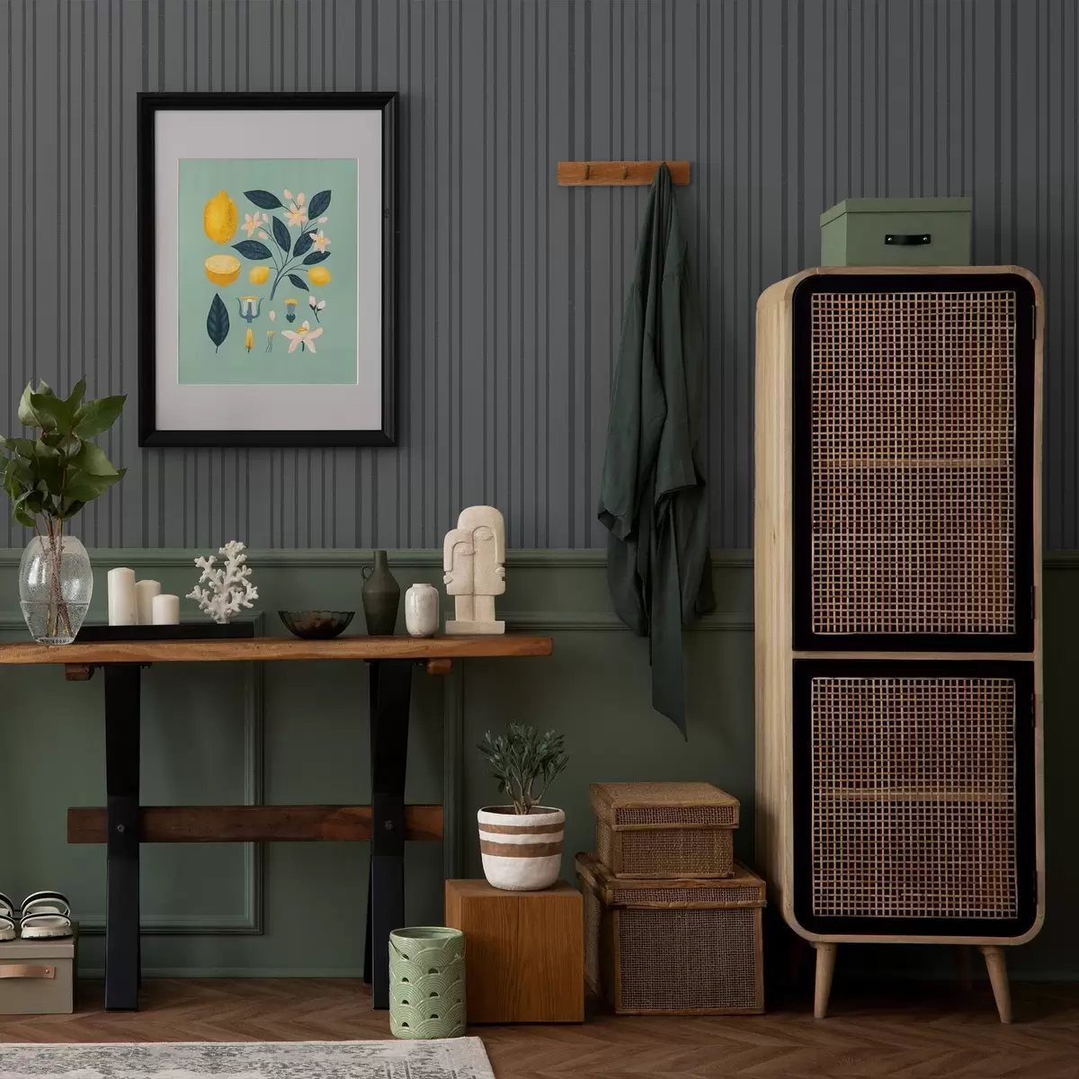 Tapetes Tumši pelēks fons ar vertikālām teksturētām svītrām a00979v1