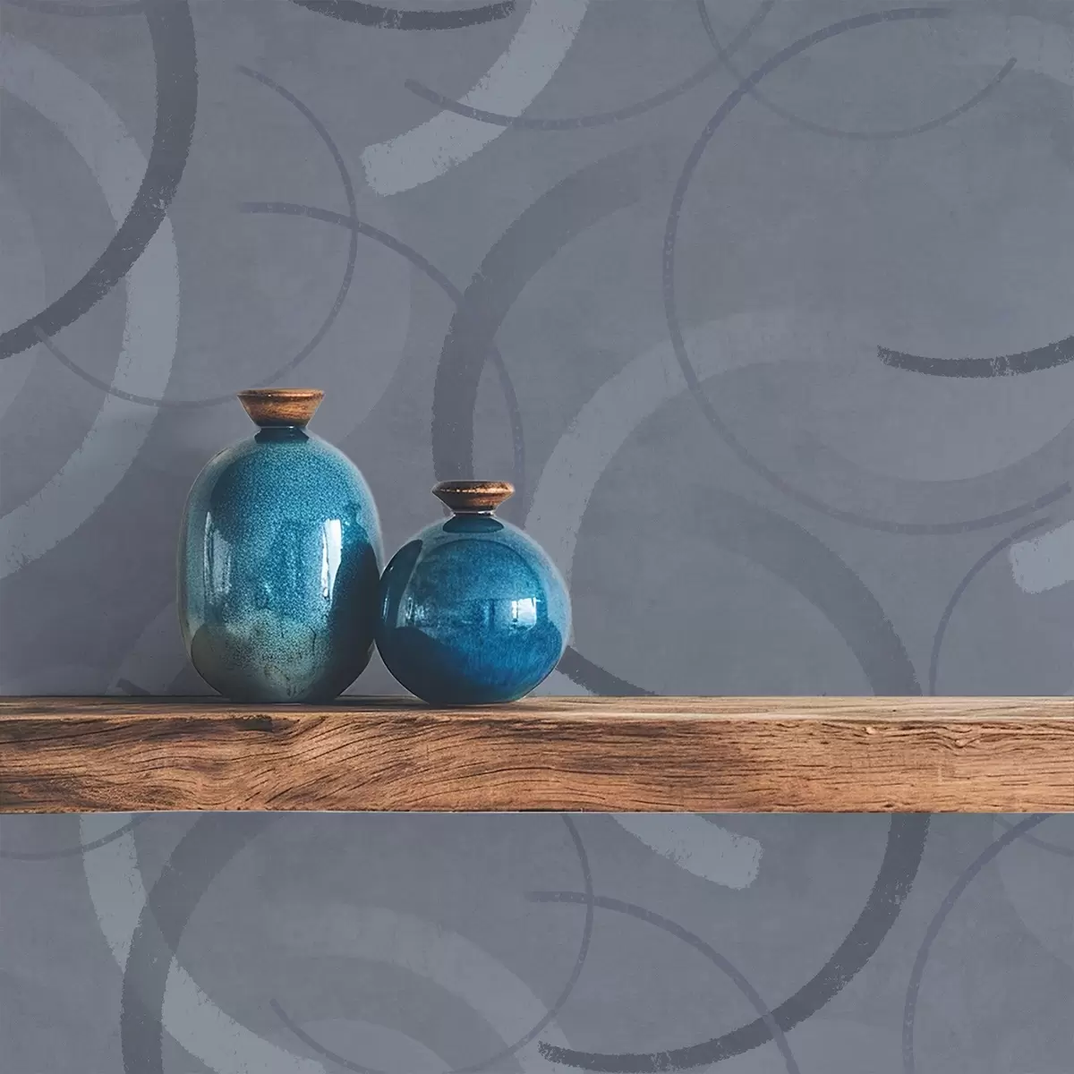 Tapetes Pusapļi un maigi apļi vēsā pelēkā un zilā krāsu gamā a00980