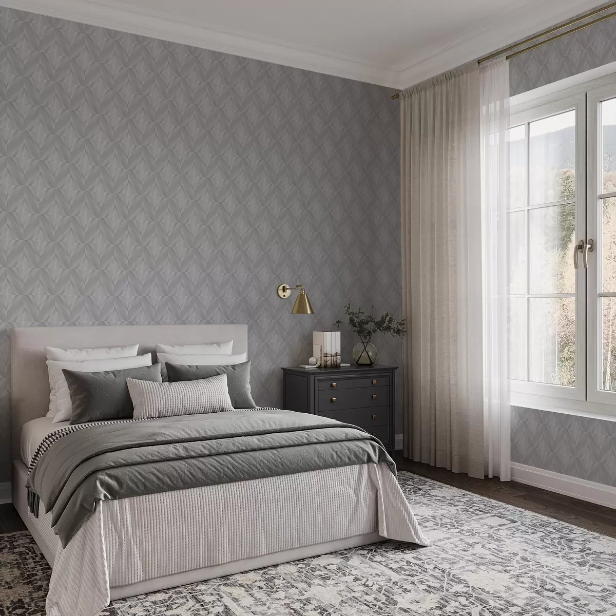 Tapetes Leņķveida triepienu ģeometrija vēsā pelēkā un zilā krāsu gamā a00983v2