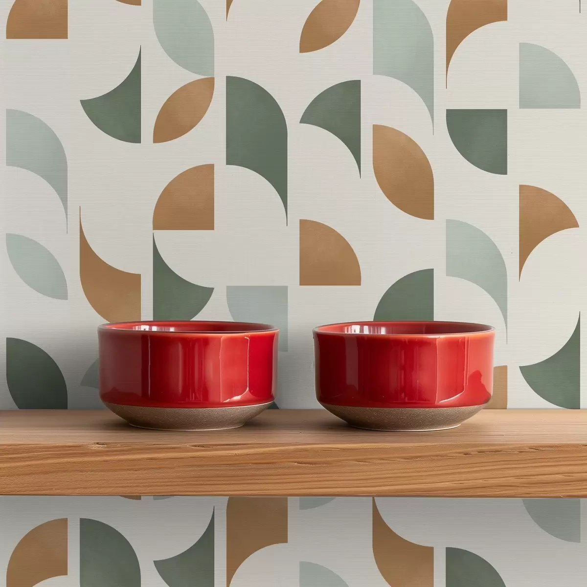 Tapetes Abstrakti pusapļi un lapas zaļā un terakotas krāsā a00985