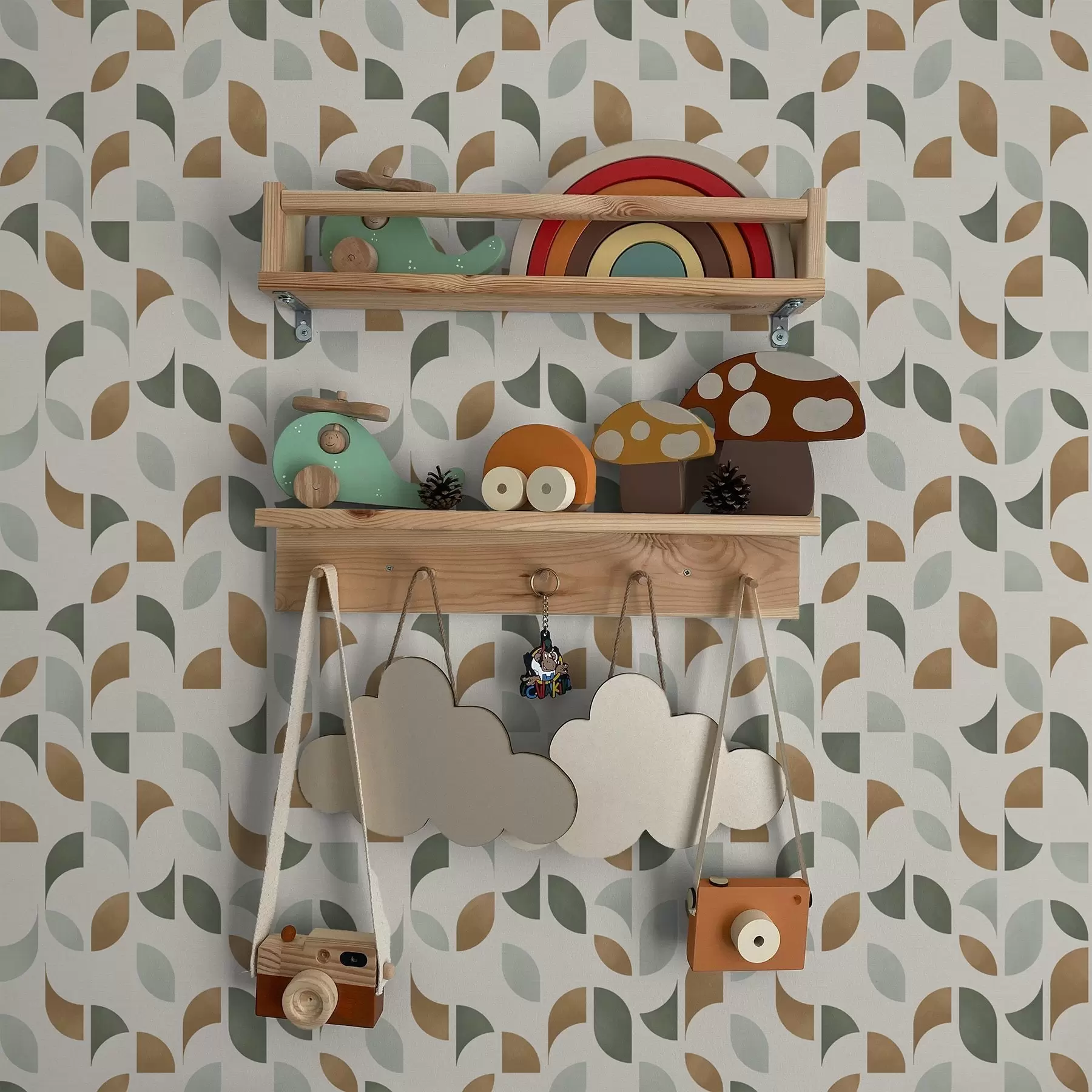 Fototapetes Abstrakti pusapļi un lapas zaļā un terakotas krāsā a00985