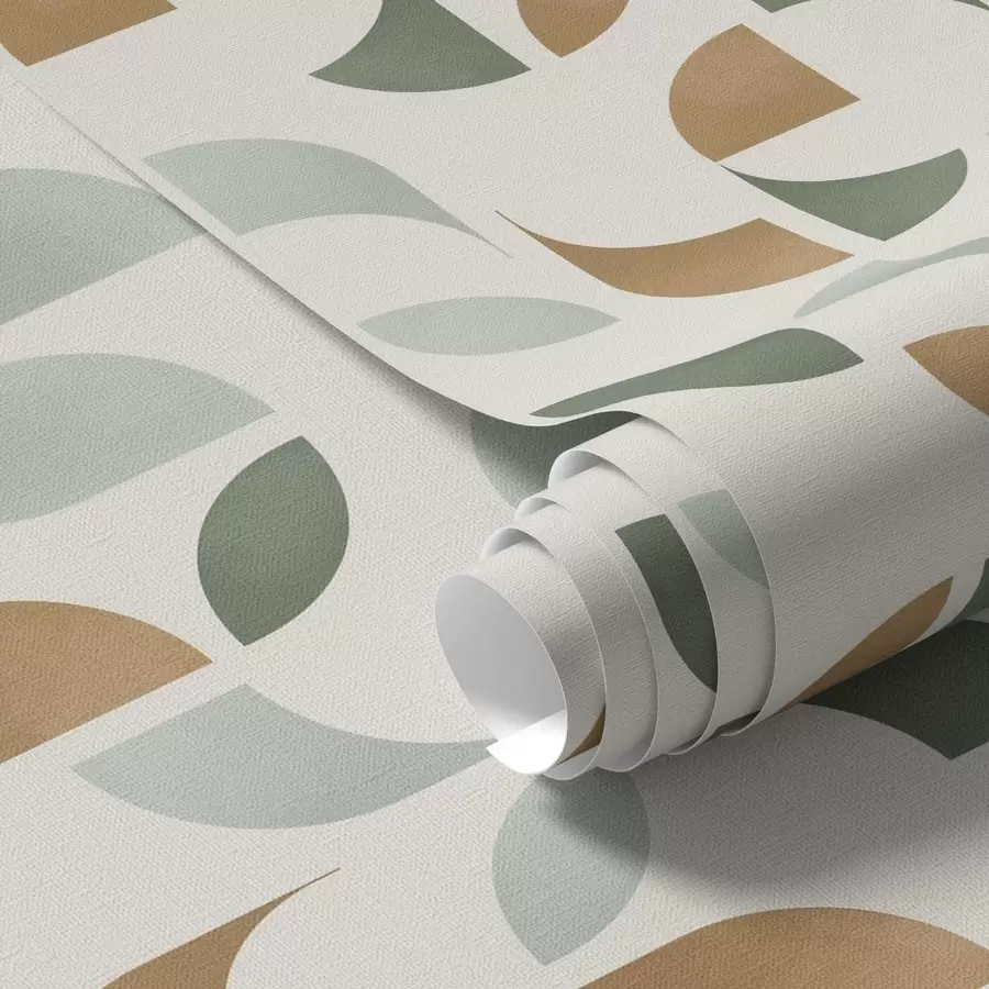 Fototapetes Abstrakti pusapļi un lapas zaļā un terakotas krāsā a00985