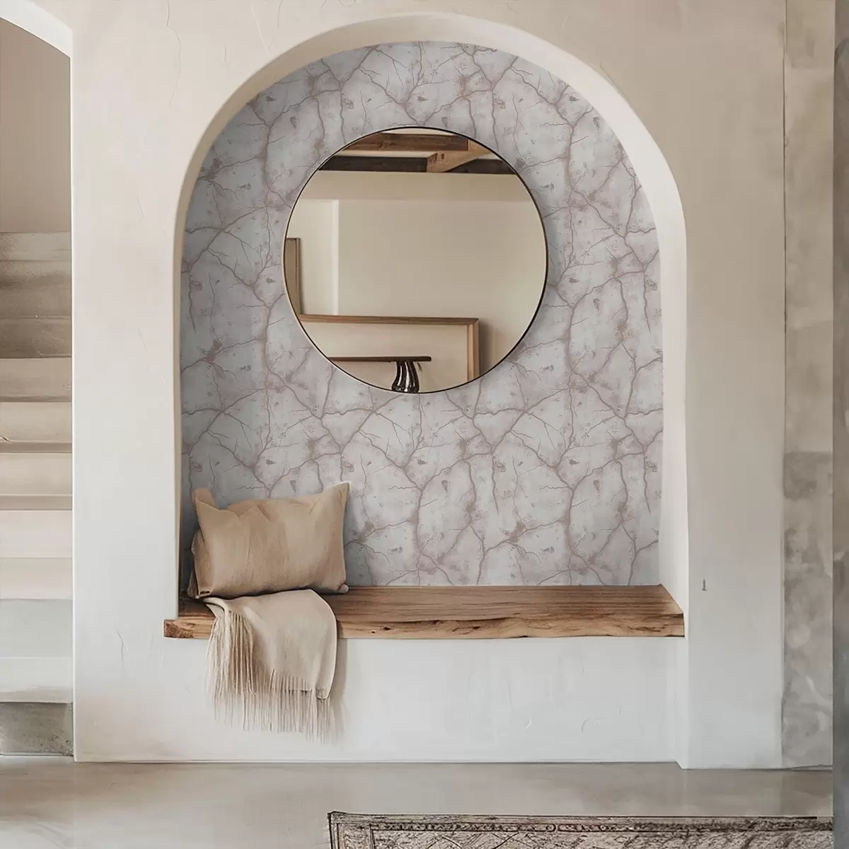 Tapetes Vieglbetons ar rozā plīsumiem un plankumiem a00987