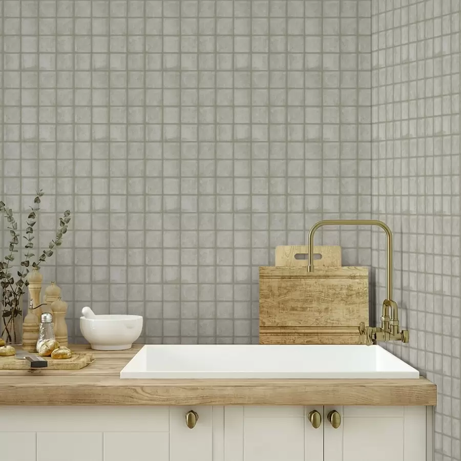 Fototapetes Kvadrātveida flīžu imitācija maigā pelēkzaļā krāsu gamā a00988