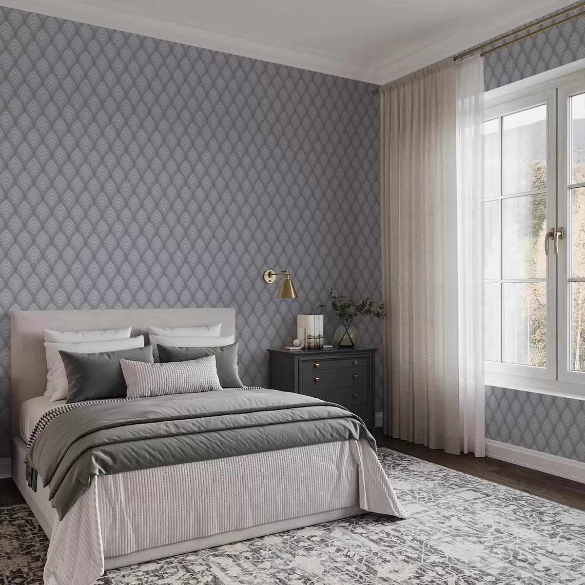 Tapetes Apjoma pelēkā toņu loki ar maigu gradāciju a00989