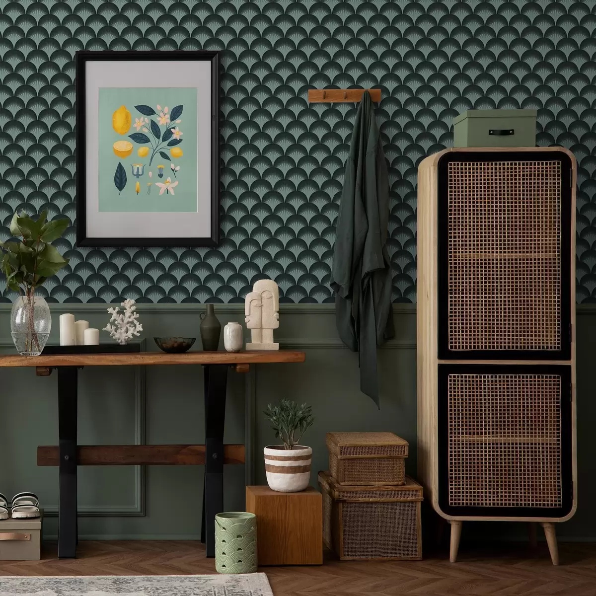 Tapetes Kontrastējoši piparmētru ziedi uz gandrīz melna fona a00990