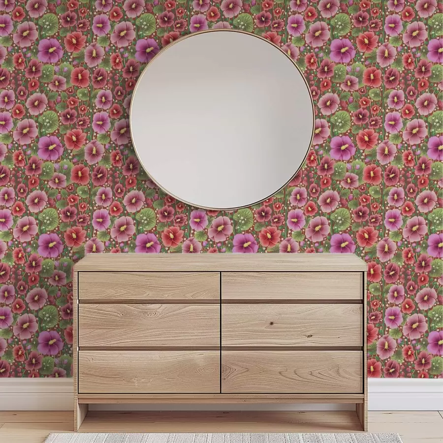 Fototapetes Ziedošs hibisks uz siltā brūngani sarkanā fona a00993v1