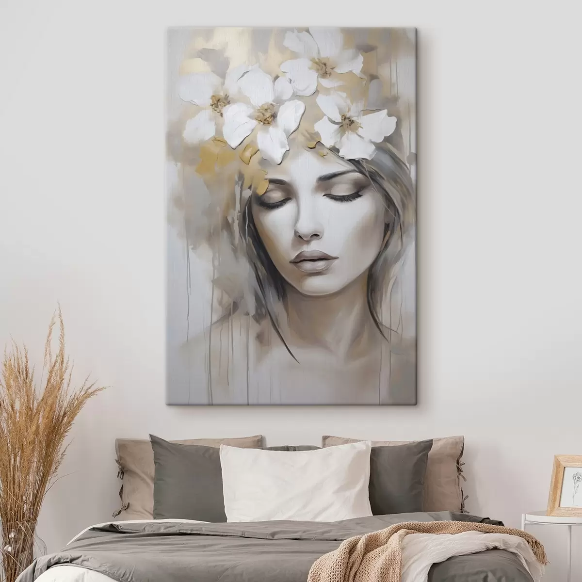 Glezna Abstrakts meitenes portrets ar ziediem, glezna s46756