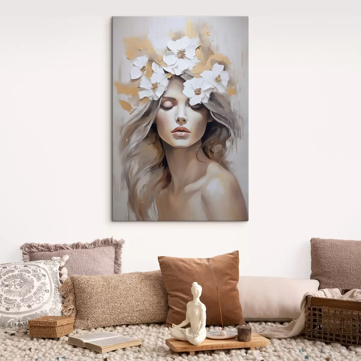 Glezna Meitenes abstraktais portrets ar ziediem s46757