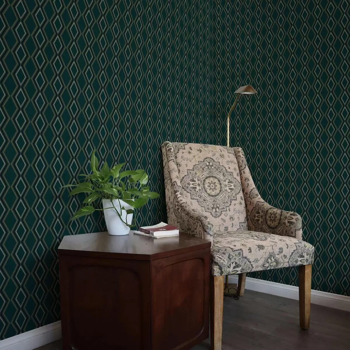 Tapetes Tumši zaļgani zilgani fons ar vertikālām dimantu rindām a00976