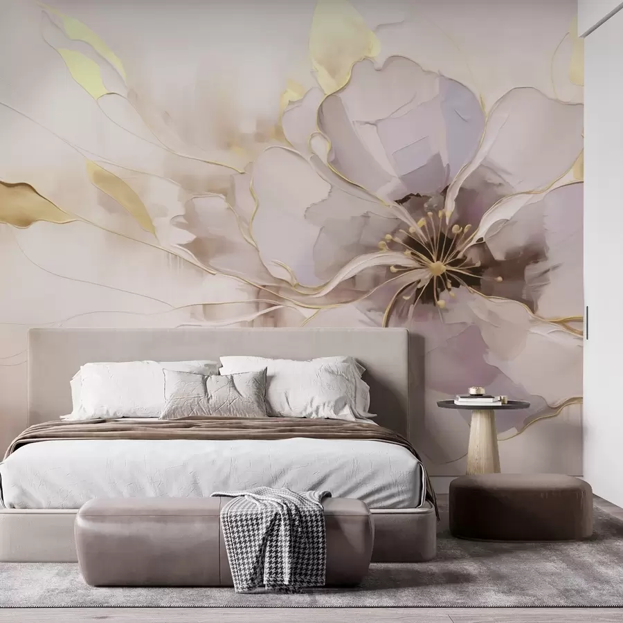 Fototapetes Zils zieds ar dzelteniem akcentiem abstraktā otu triepiena stilā w09505