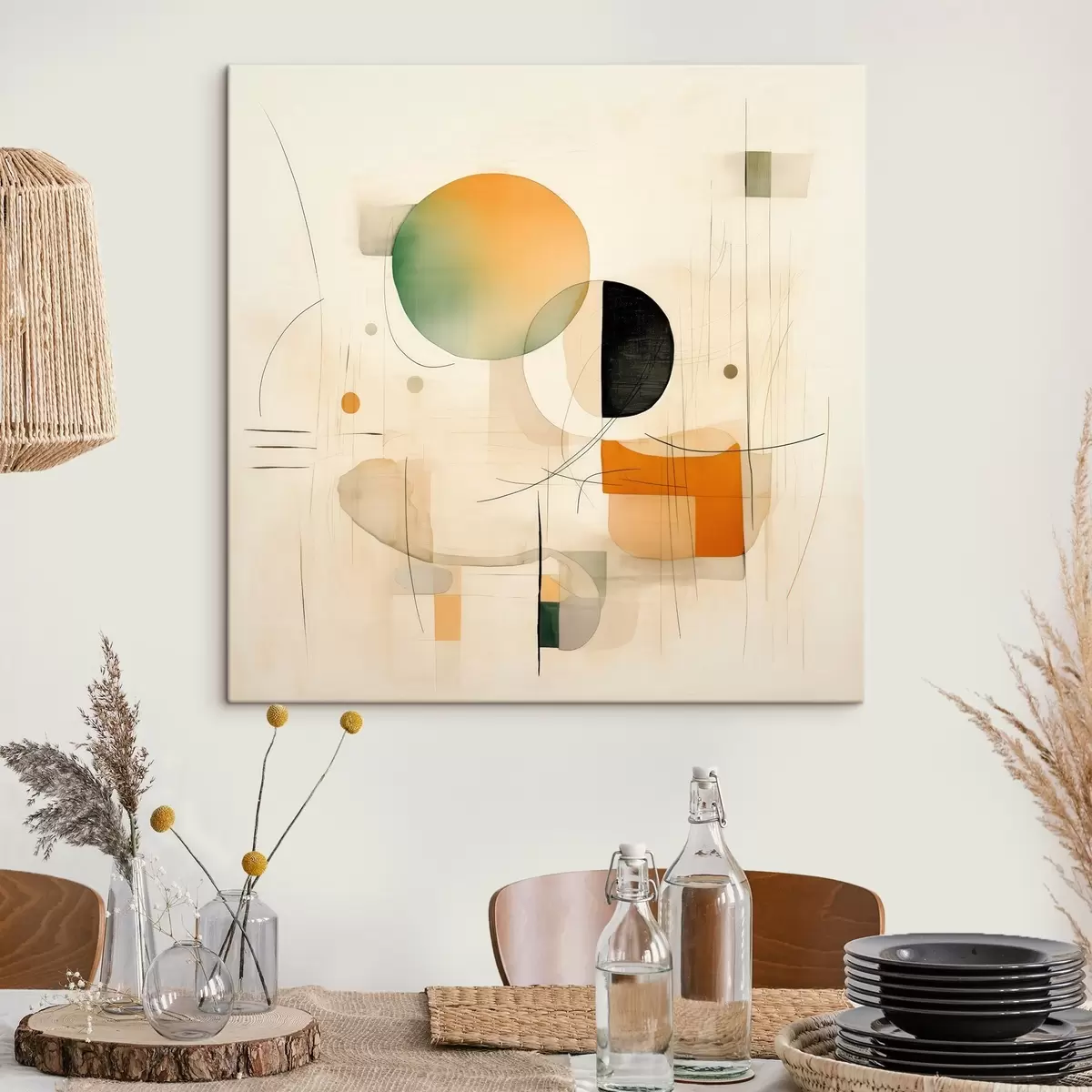 Glezna Ģeometriski akcenti maigā krāsu gamā modernā minimālisma stilā s46640