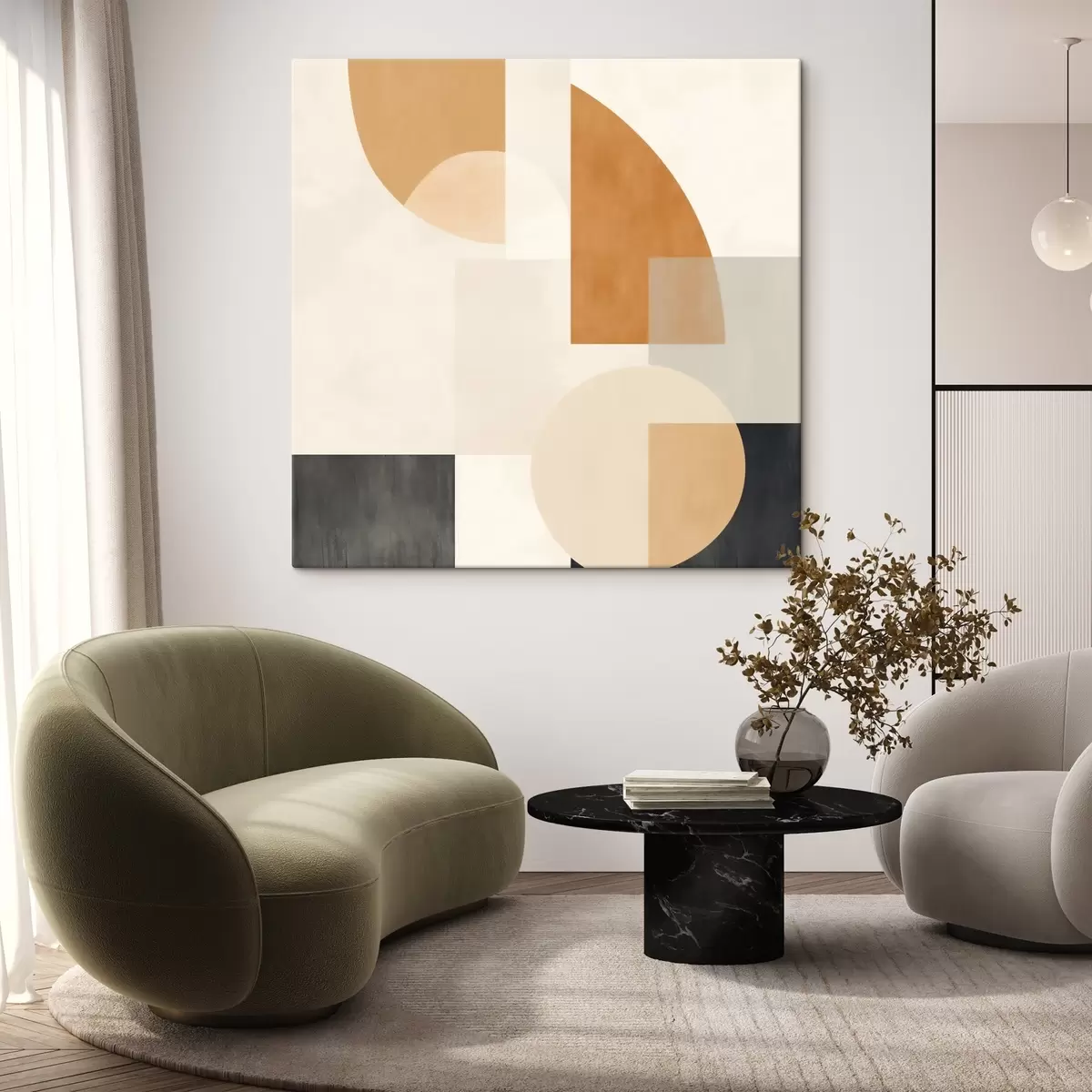 Glezna Mākslinieciskā ģeometrija, kas apvieno noapaļotas un lineāras formas s46665