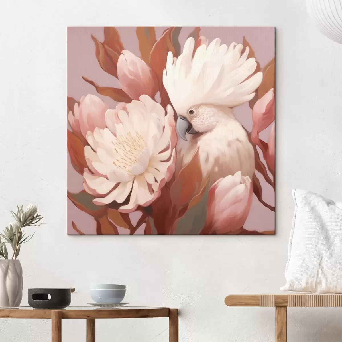 Glezna Abstrakts māksliniecisks putna attēlojums ziedu kompozīcijā s46667