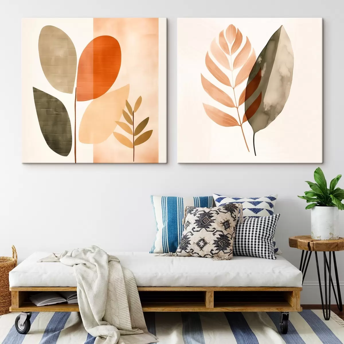 Glezna Diptihs ar botāniskiem motīviem pasteļtoņos m00983