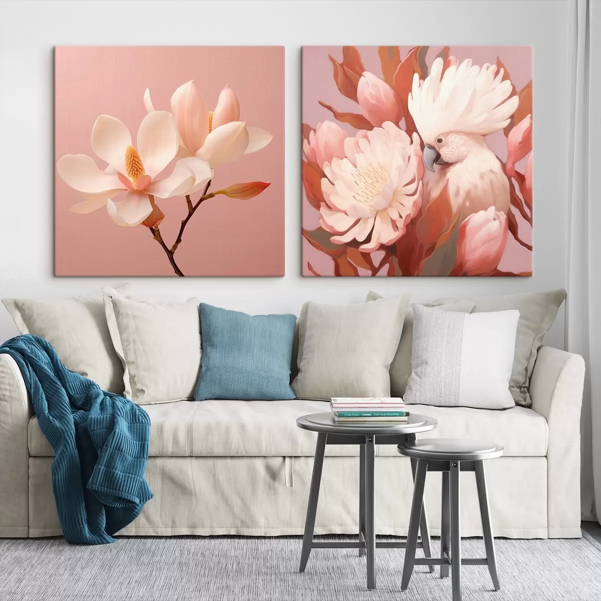 Glezna Ziedu kompozīcija ar putnu mākslinieciskā ilustrācijas stilā m00994