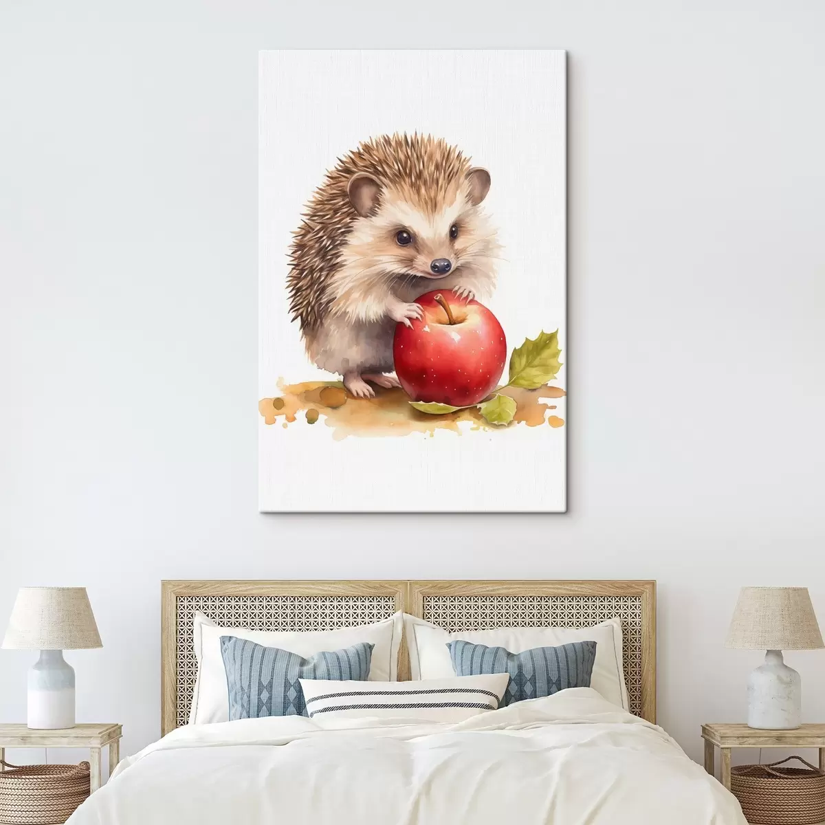 Glezna Ežuks un ābols, akvareļa imitācija s46769