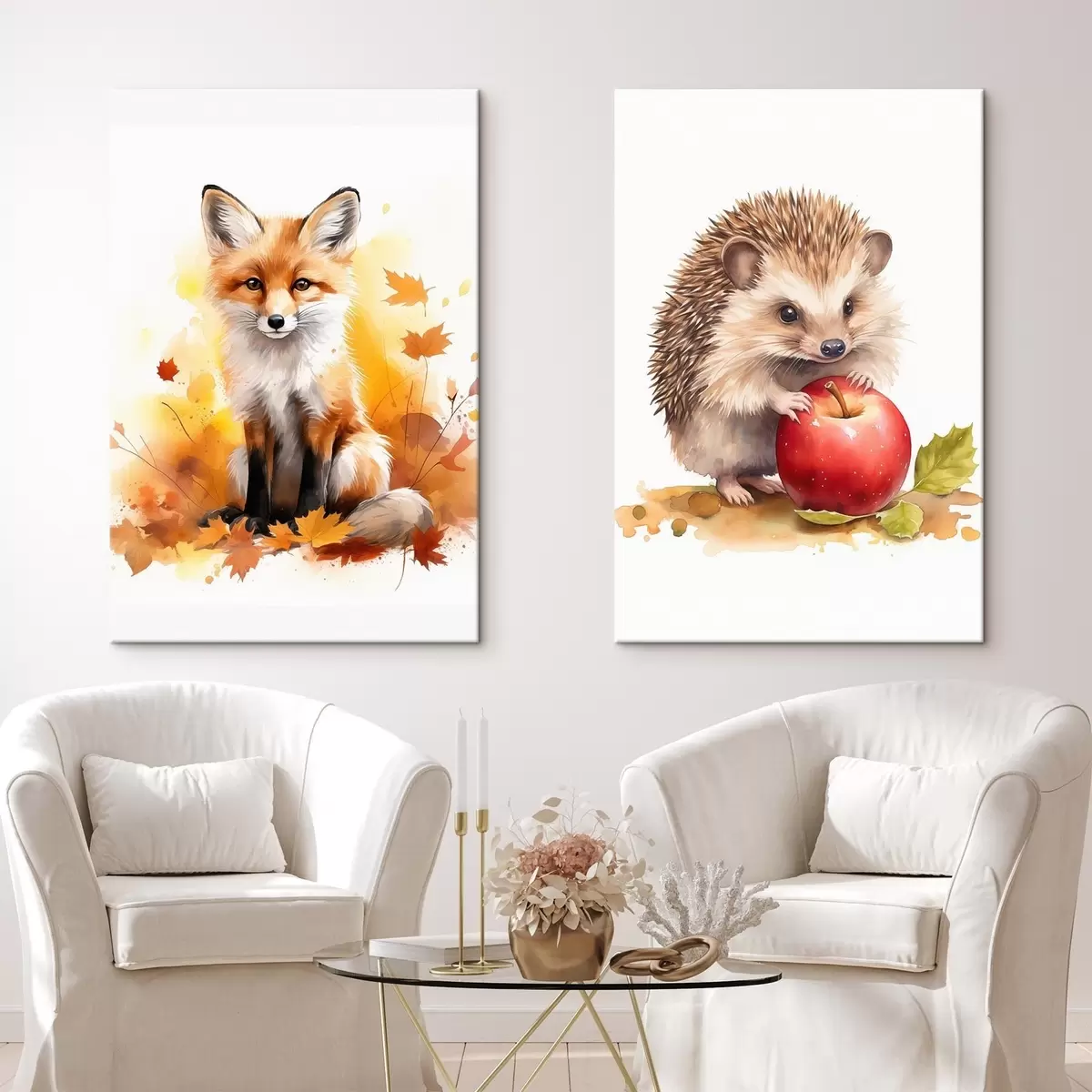 Glezna Lapsa un ezis, imitācija akvareļi m01050