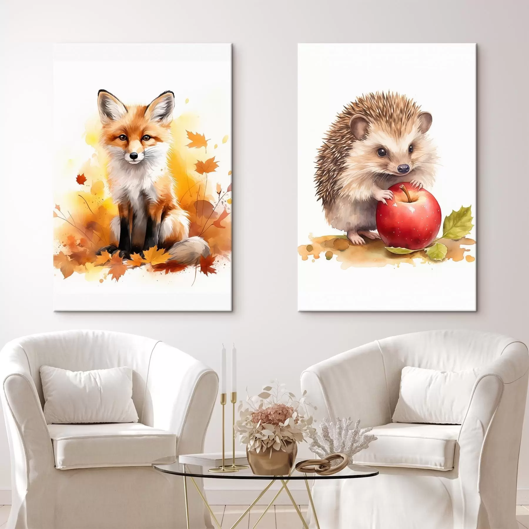 Glezna Lapsa un ezis, imitācija akvareļi m01050