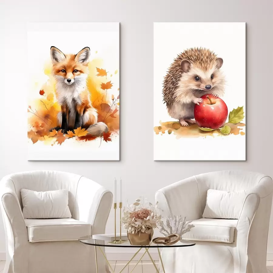 Glezna Lapsa un ezis, imitācija akvareļi m01050