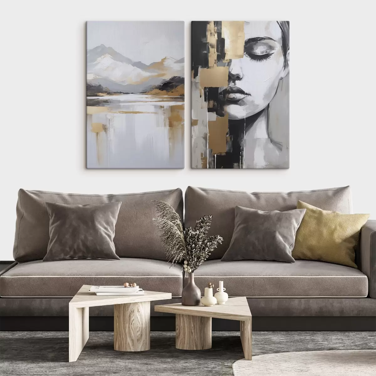 Glezna Abstrakts kalnu ainava un portrets m01058