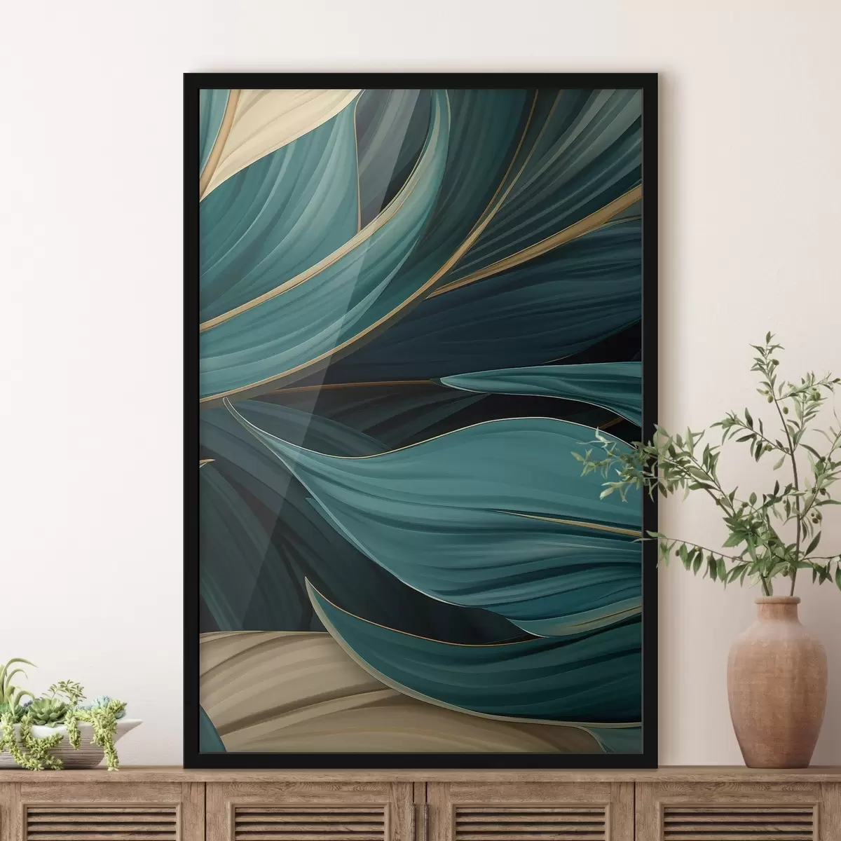 Plakāts Zaļas abstrakcijas lapas f46879