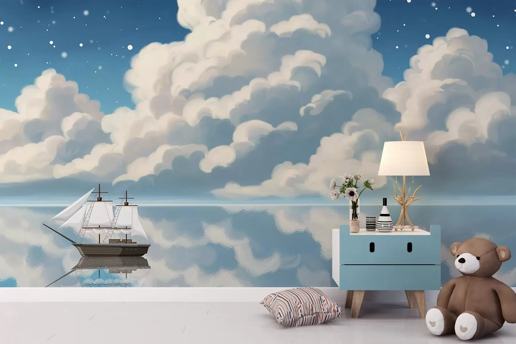 Fototapetes Biezs mākoņi virs ūdens w04996