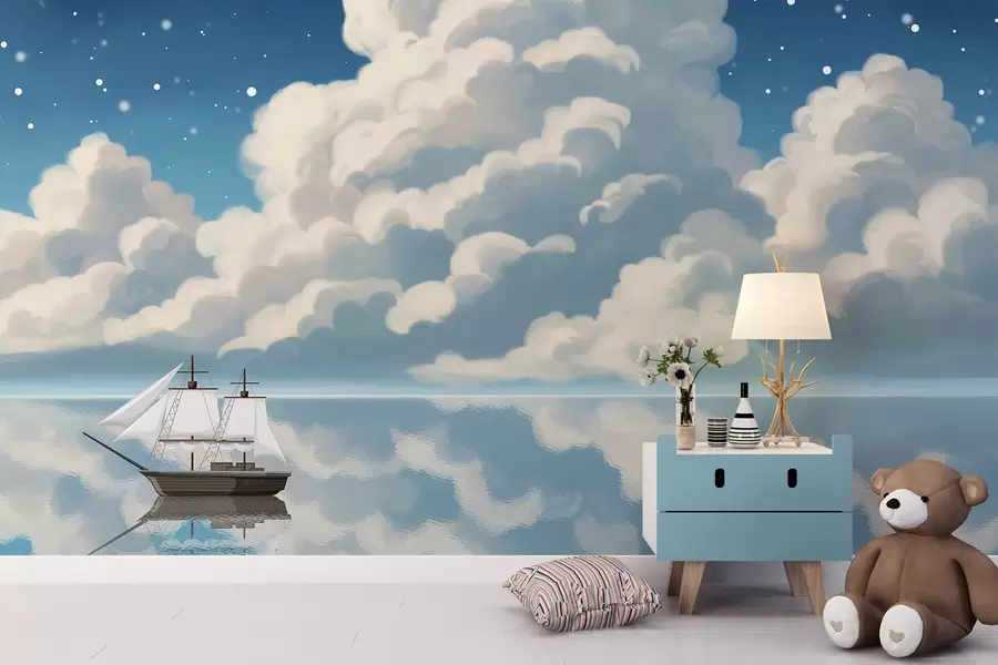 Fototapetes Biezs mākoņi virs ūdens w04996