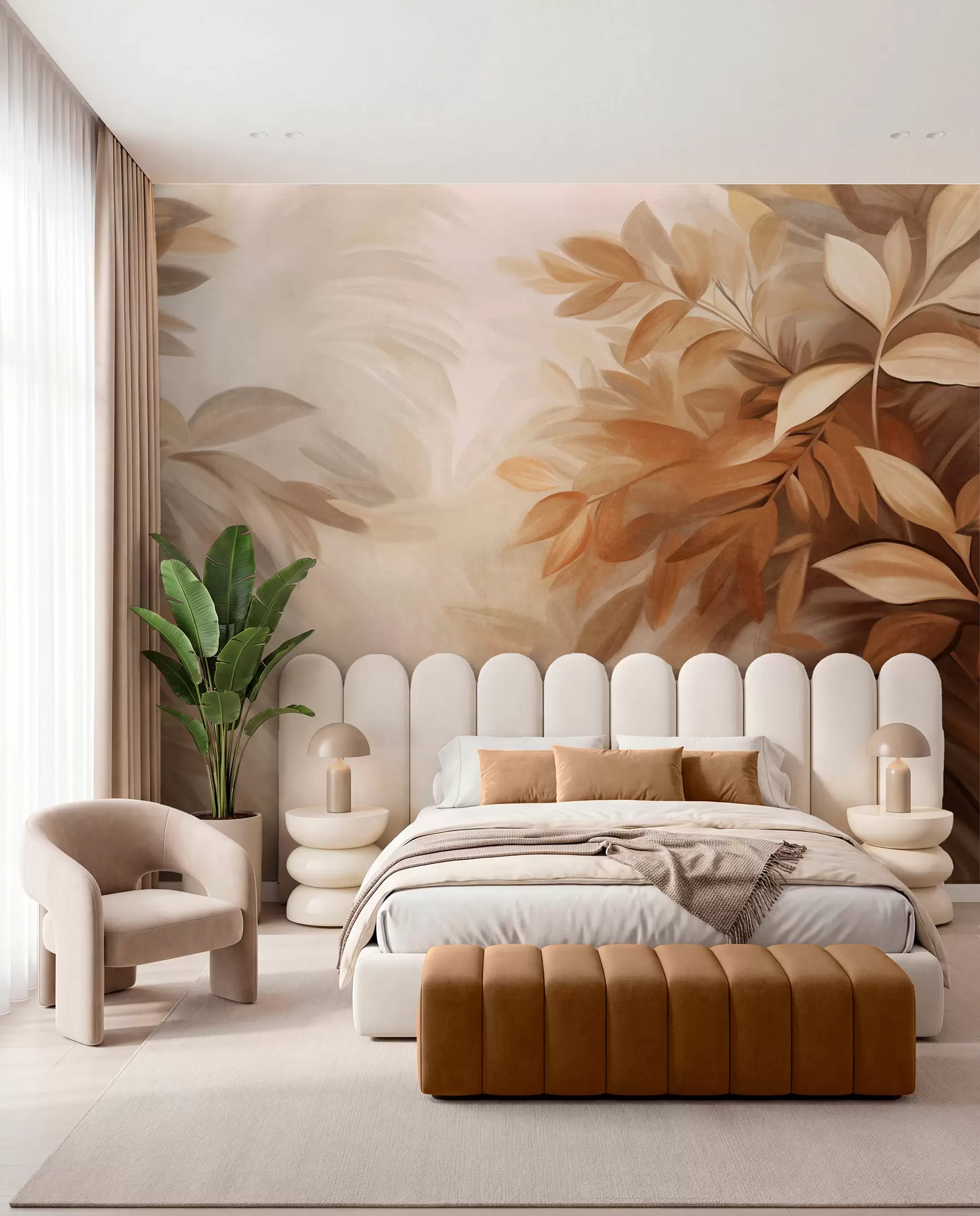 Fototapetes Lapu zari silti brūnā tonī w09584